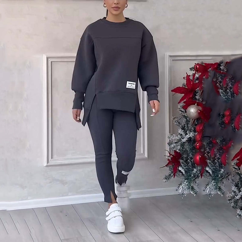Casual Damski Zestaw z Bluzy i Legginsów - Elena-Czarny-S-Trend Polska