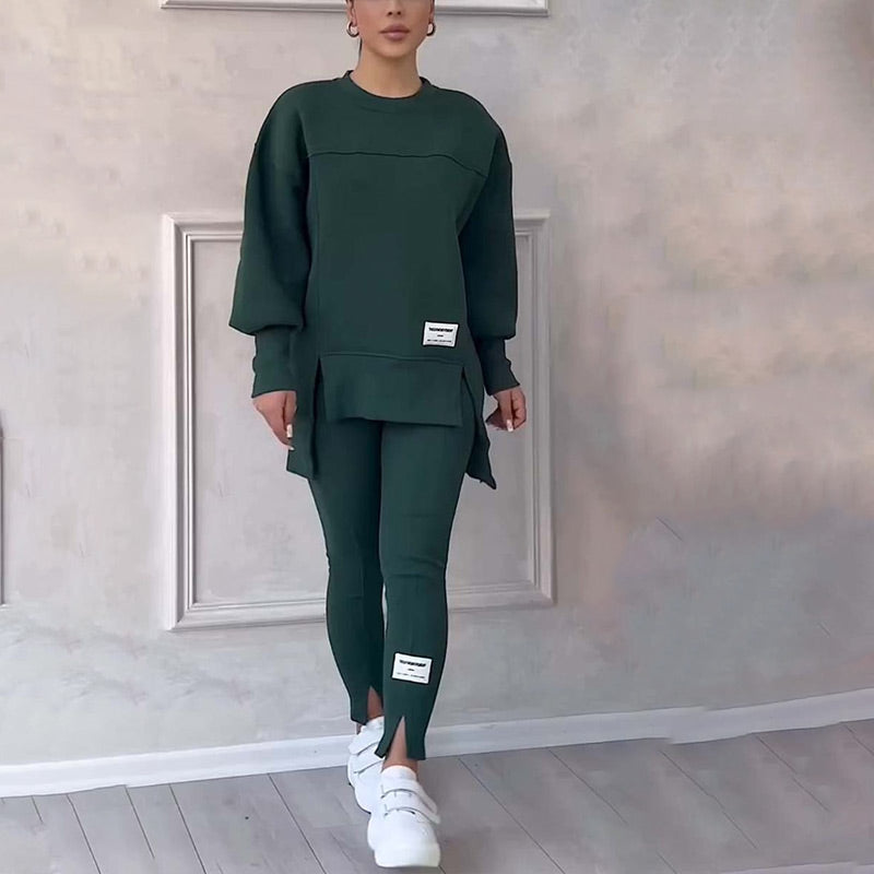 Casual Damski Zestaw z Bluzy i Legginsów - Elena-Zielony-S-Trend Polska