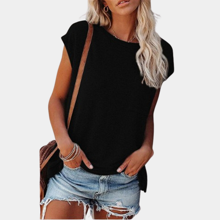 Casual Damskie Letnie T-shirt – Linae-Czarny-S-Trend Polska