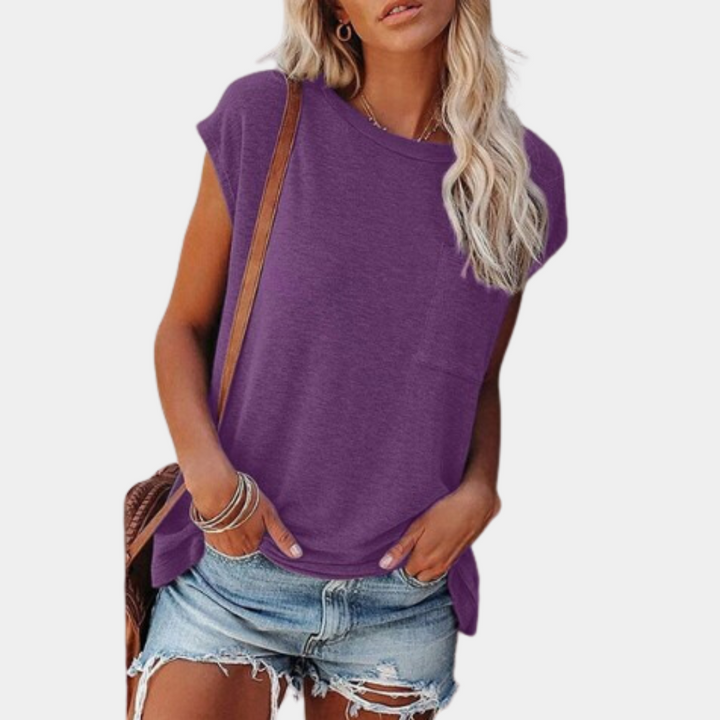 Casual Damskie Letnie T-shirt – Linae-Fioletowy-S-Trend Polska