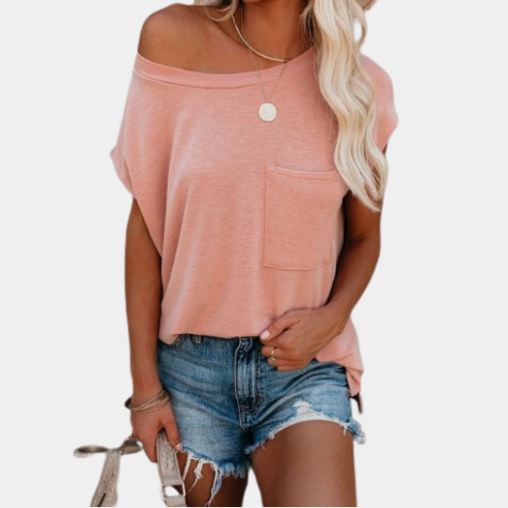 Casual Damskie Letnie T-shirt – Linae-Różowy-S-Trend Polska