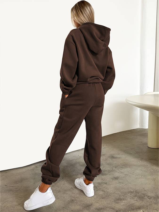 Casual Damskie Spodnie dresowe i Sweter - Harper-Brązowy-S-Trend Polska