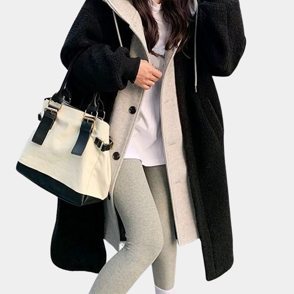 Casual Długa Kurtka Damska z Kapturem - Isla-Czarny-XS-Trend Polska