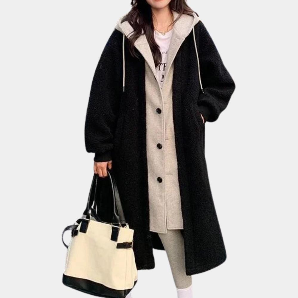 Casual Długa Kurtka Damska z Kapturem - Isla-Czarny-XS-Trend Polska