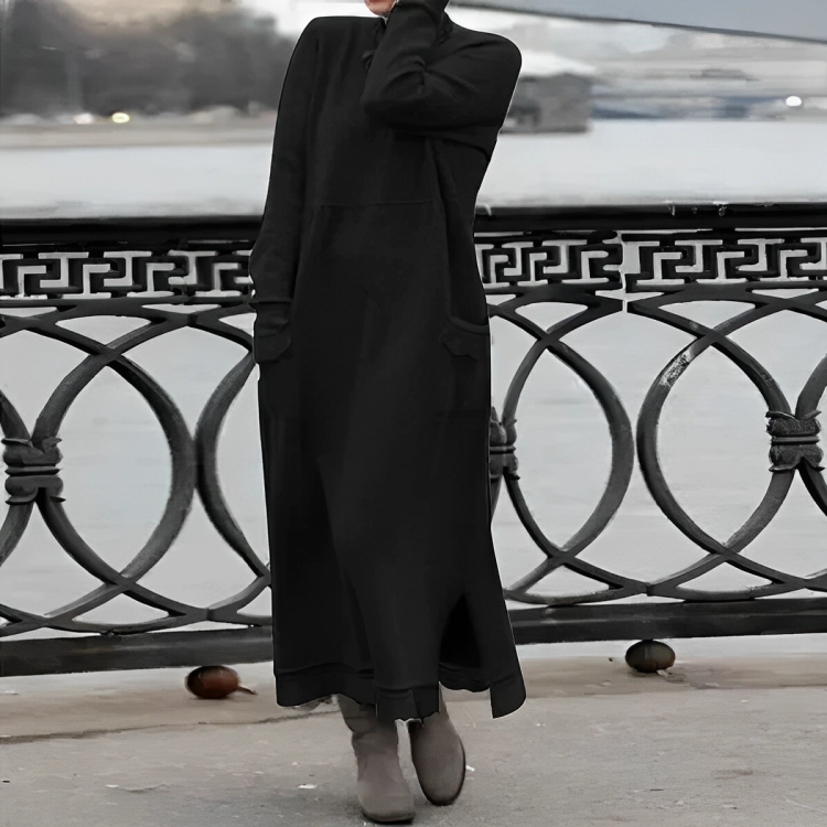 Casual Długa Zimowa Sukienka - Noelle-Czarny-S-Trend Polska