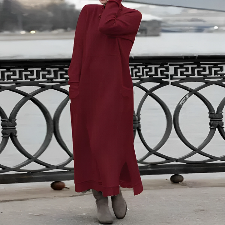 Casual Długa Zimowa Sukienka - Noelle-Czerwony-S-Trend Polska