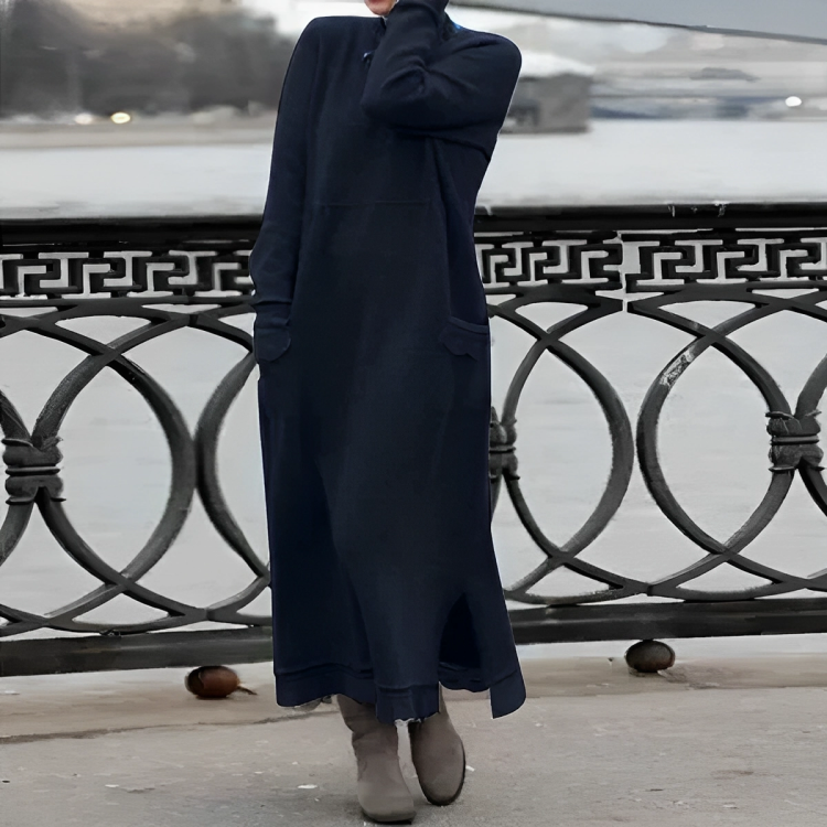 Casual Długa Zimowa Sukienka - Noelle-morski niebieski-S-Trend Polska