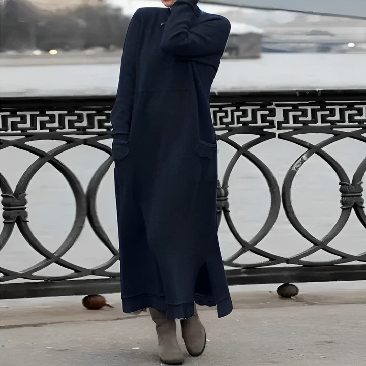 Casual Długa Zimowa Sukienka - Noelle-morski niebieski-S-Trend Polska