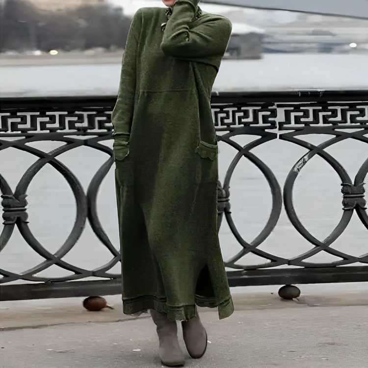 Casual Długa Zimowa Sukienka - Noelle-Zielony-S-Trend Polska