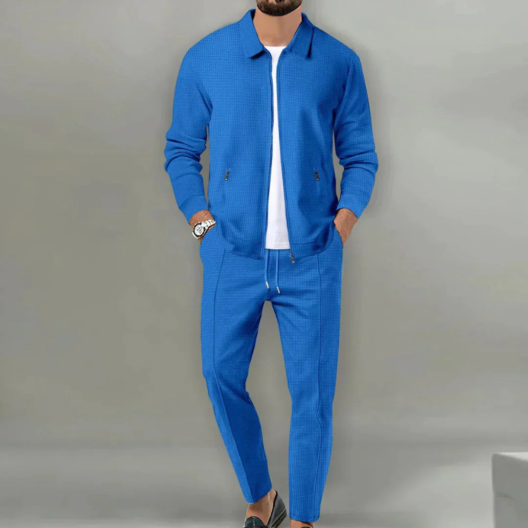 Casual Dwuczęściowy Komplet z Marynarką i Klasycznymi Spodniami - Leo-Niebieski-S-Trend Polska