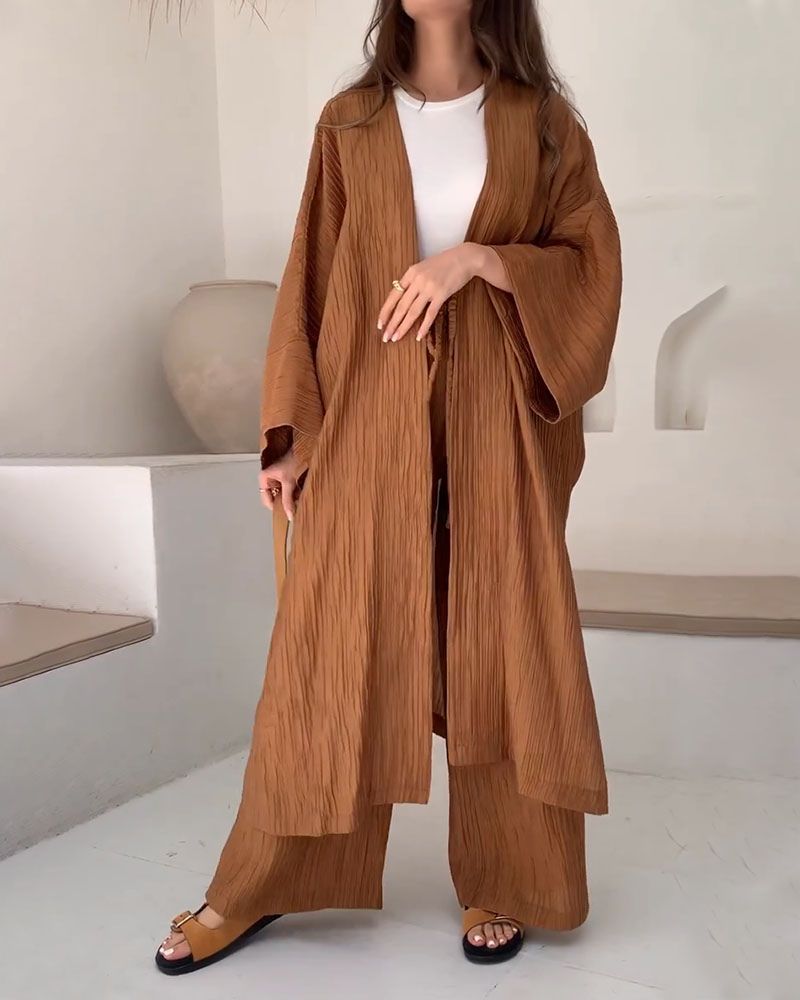 Casual dwuczęściowy zestaw damski z kamizelką i spodniami – Thalia-Brązowy-S-Trend Polska