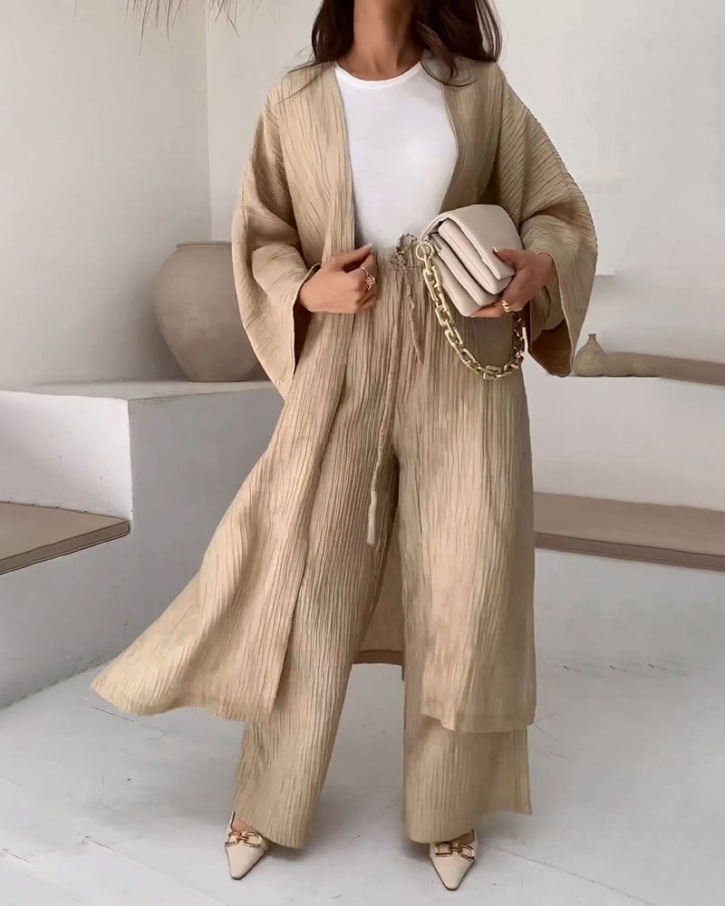 Casual dwuczęściowy zestaw damski z kamizelką i spodniami – Thalia-Khaki-S-Trend Polska