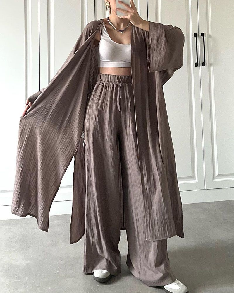 Casual dwuczęściowy zestaw damski z kamizelką i spodniami – Thalia-Khaki-S-Trend Polska