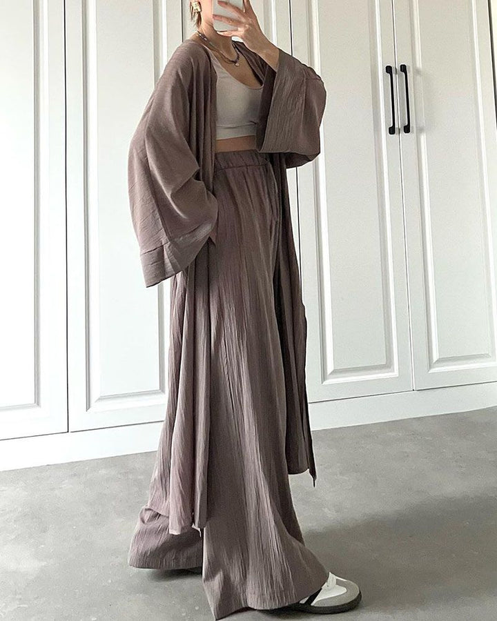 Casual dwuczęściowy zestaw damski z kamizelką i spodniami – Thalia-Khaki-S-Trend Polska