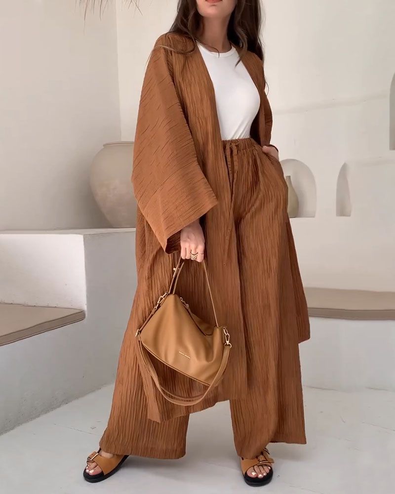 Casual dwuczęściowy zestaw damski z kamizelką i spodniami – Thalia-Khaki-S-Trend Polska
