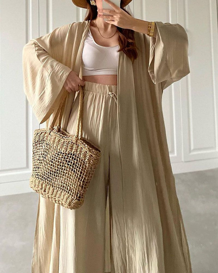 Casual dwuczęściowy zestaw damski z kamizelką i spodniami – Thalia-Khaki-S-Trend Polska
