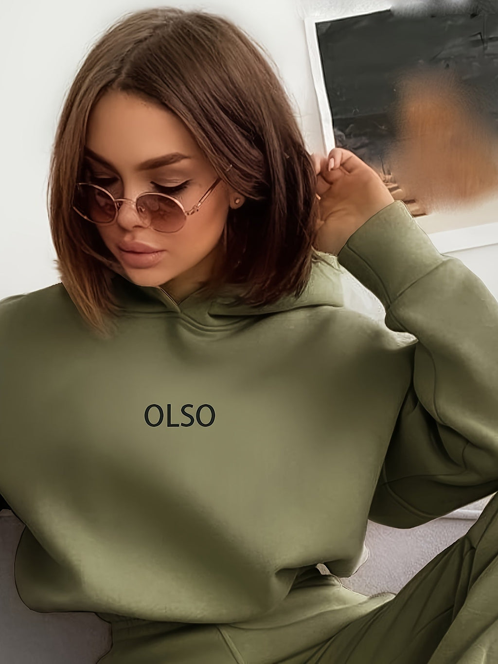 Casual Dwuczęściowy Zestaw z Stylowym Nadrukiem Liter - Elvira-Zielony wojskowy-S-Trend Polska