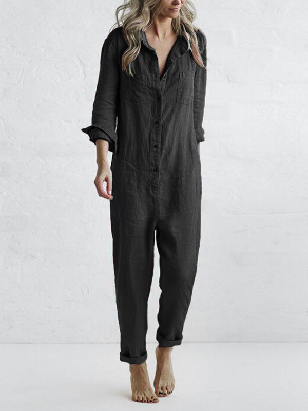 Casual Jumpsuit – Liv | 100% Bawełna, Z Przydatnymi Kieszeniami-Czarny-S-Trend Polska