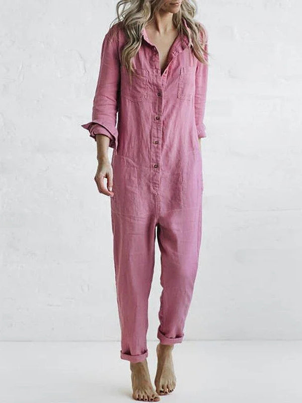 Casual Jumpsuit – Liv | 100% Bawełna, Z Przydatnymi Kieszeniami-Różowy-S-Trend Polska