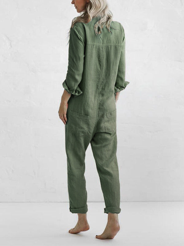 Casual Jumpsuit – Liv | 100% Bawełna, Z Przydatnymi Kieszeniami-Zielony-S-Trend Polska