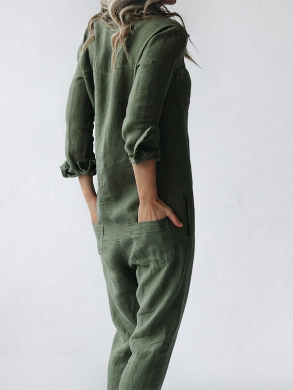 Casual Jumpsuit – Liv | 100% Bawełna, Z Przydatnymi Kieszeniami-Zielony-S-Trend Polska