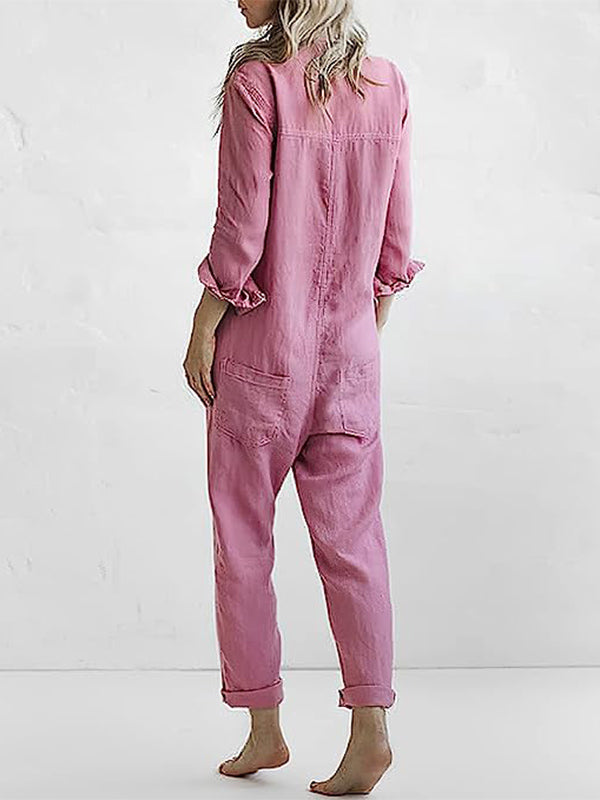 Casual Jumpsuit – Liv | 100% Bawełna, Z Przydatnymi Kieszeniami-Zielony-S-Trend Polska