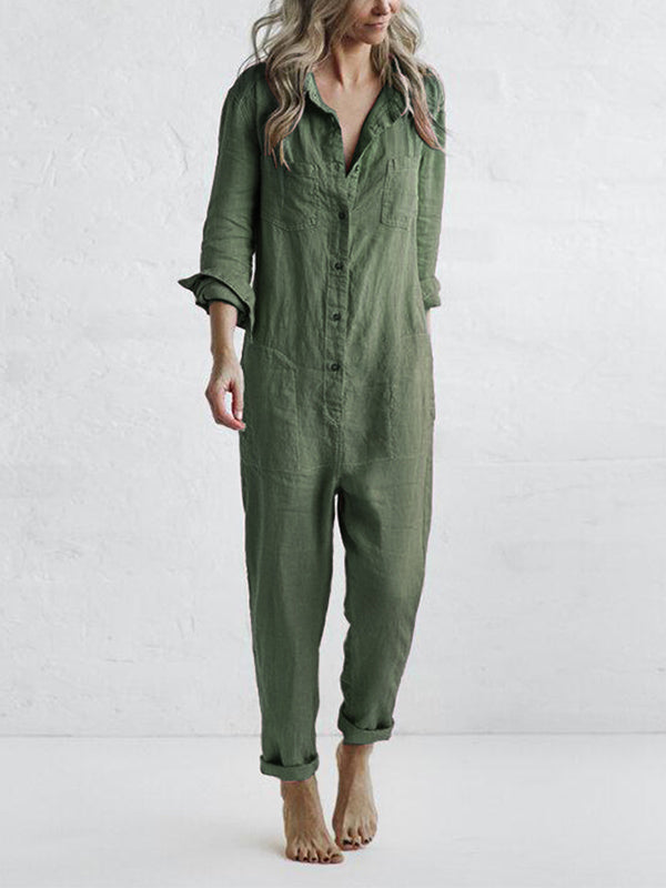 Casual Jumpsuit – Liv | 100% Bawełna, Z Przydatnymi Kieszeniami-Zielony-S-Trend Polska