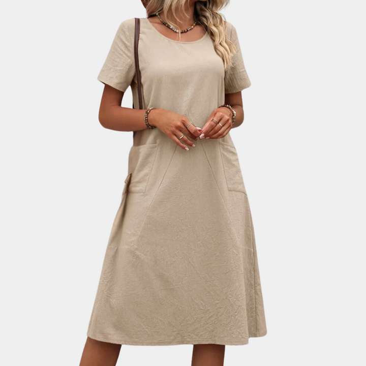 Casual Lekka Sukienka Letnia - Mira-Beżowy-2XS-Trend Polska
