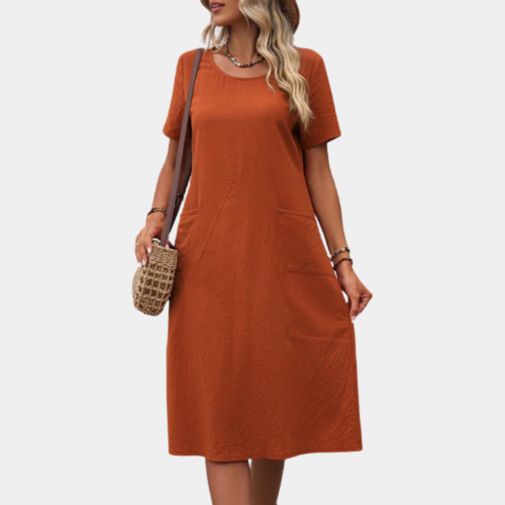 Casual Lekka Sukienka Letnia - Mira-Pomarańczowy-2XS-Trend Polska