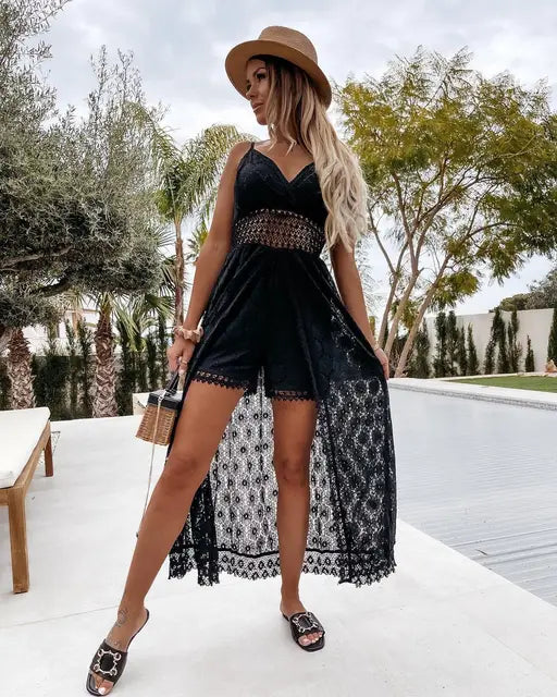 Casual Lenniowy Kombinezon z Luźnym Fasonem – Noralie-Czarny-S-Trend Polska