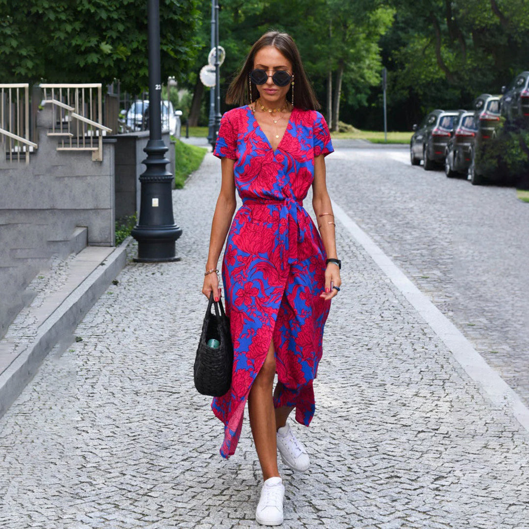 Casual letnia sukienka - Luna-Czerwony/Niebieski-S-Trend Polska