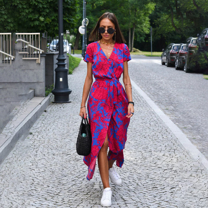 Casual letnia sukienka - Luna-Czerwony/Niebieski-S-Trend Polska