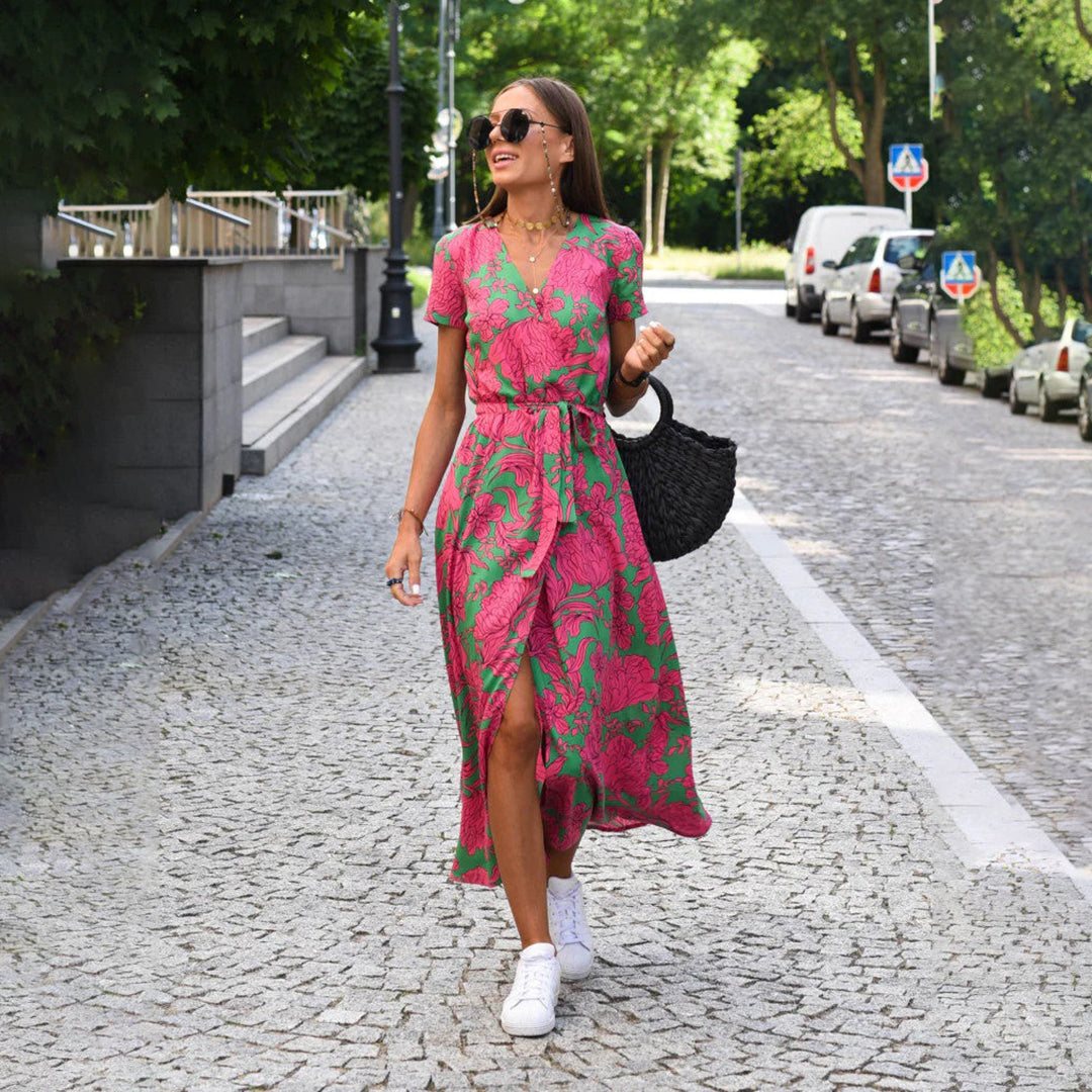 Casual letnia sukienka - Luna-Czerwony/Niebieski-S-Trend Polska