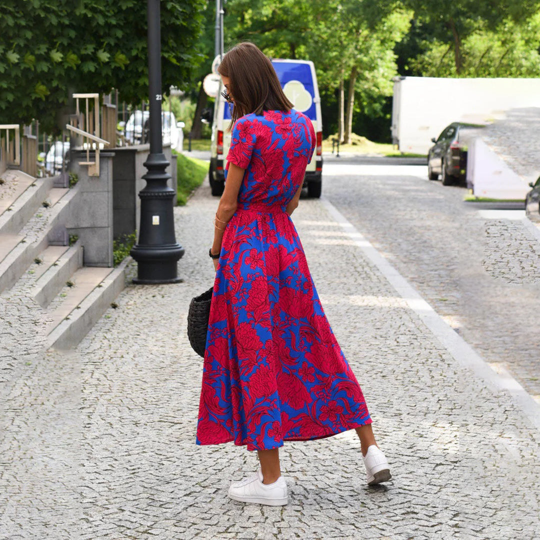 Casual letnia sukienka - Luna-Czerwony/Niebieski-S-Trend Polska