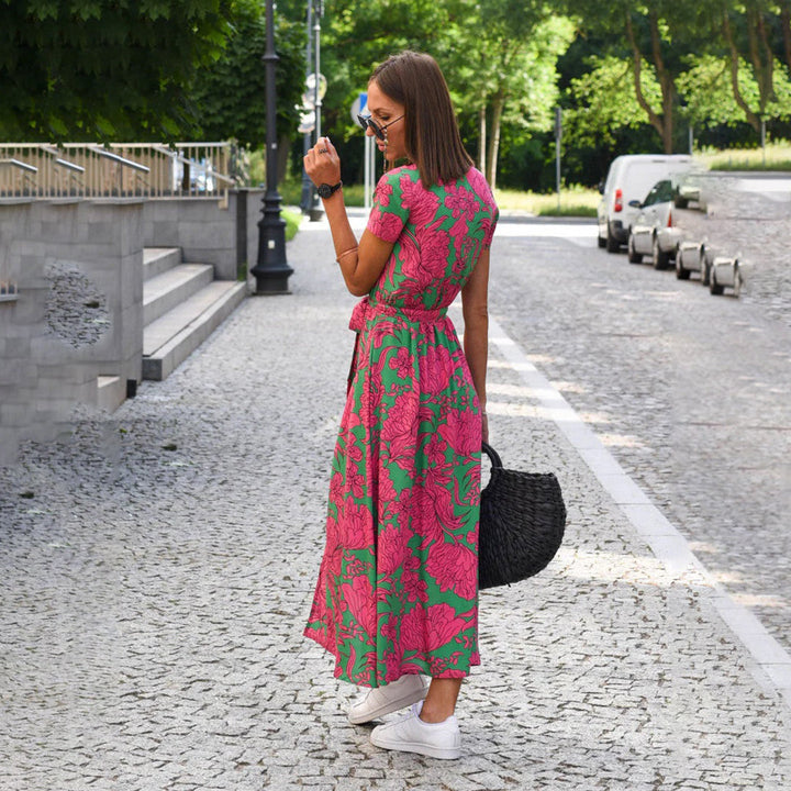 Casual letnia sukienka - Luna-Czerwony/Niebieski-S-Trend Polska