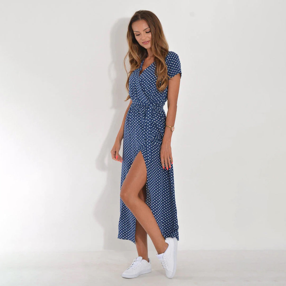Casual letnia sukienka - Luna-Czerwony/Niebieski-S-Trend Polska