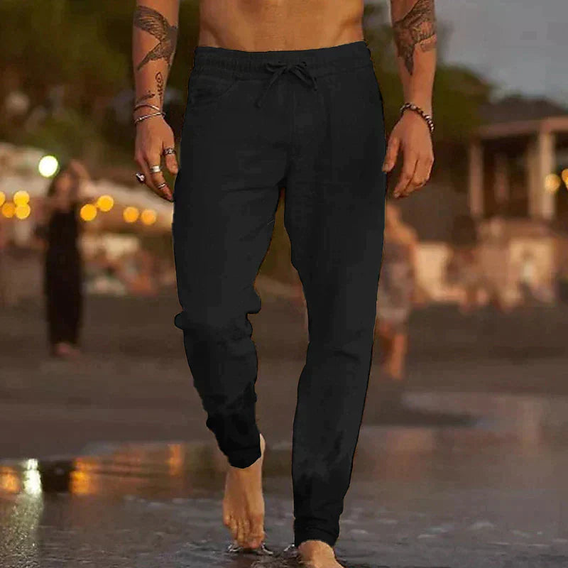 Casual lniane spoden dla mężczyzn – Luca-Czarny-S-Trend Polska