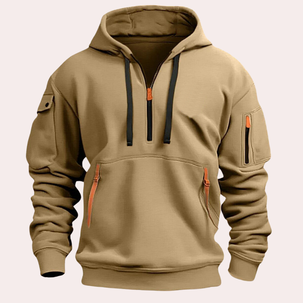 Casual Męska Bluza z Kapturem - Théo-Khaki-S-Trend Polska
