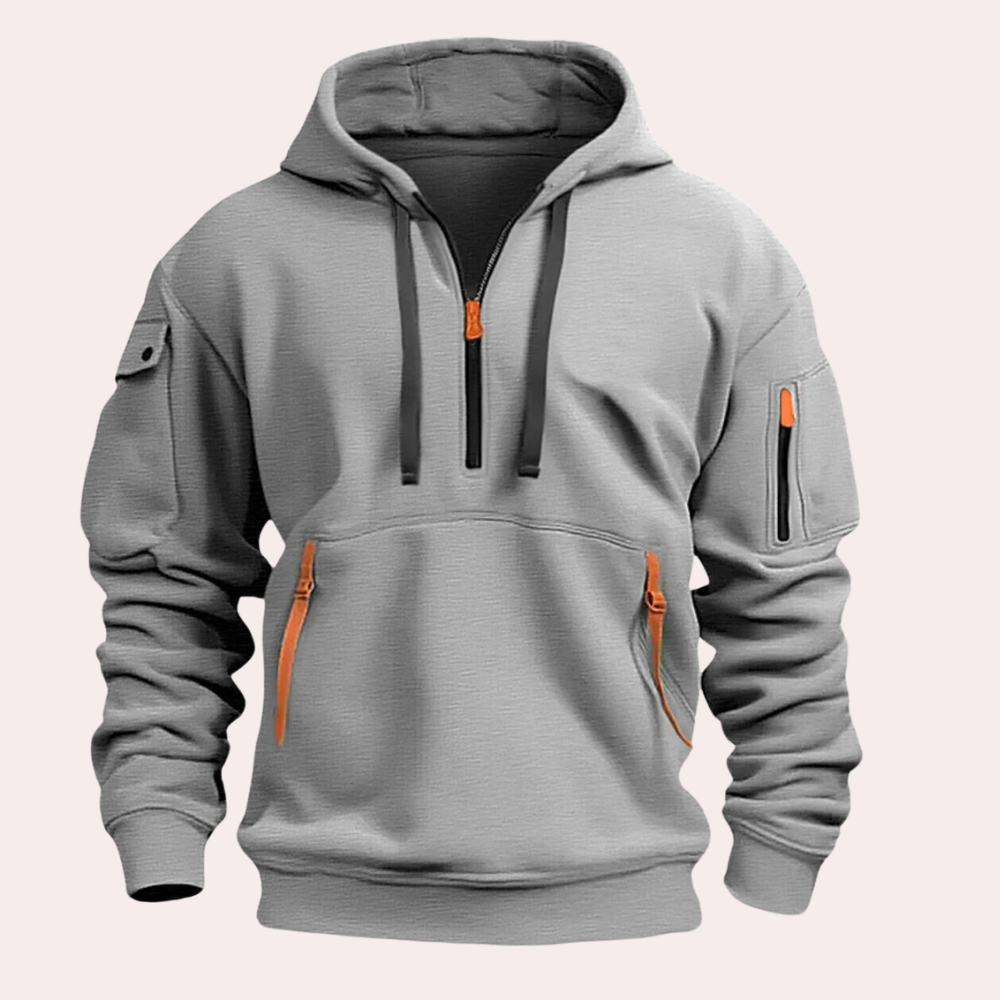 Casual Męska Bluza z Kapturem - Théo-Szary-S-Trend Polska