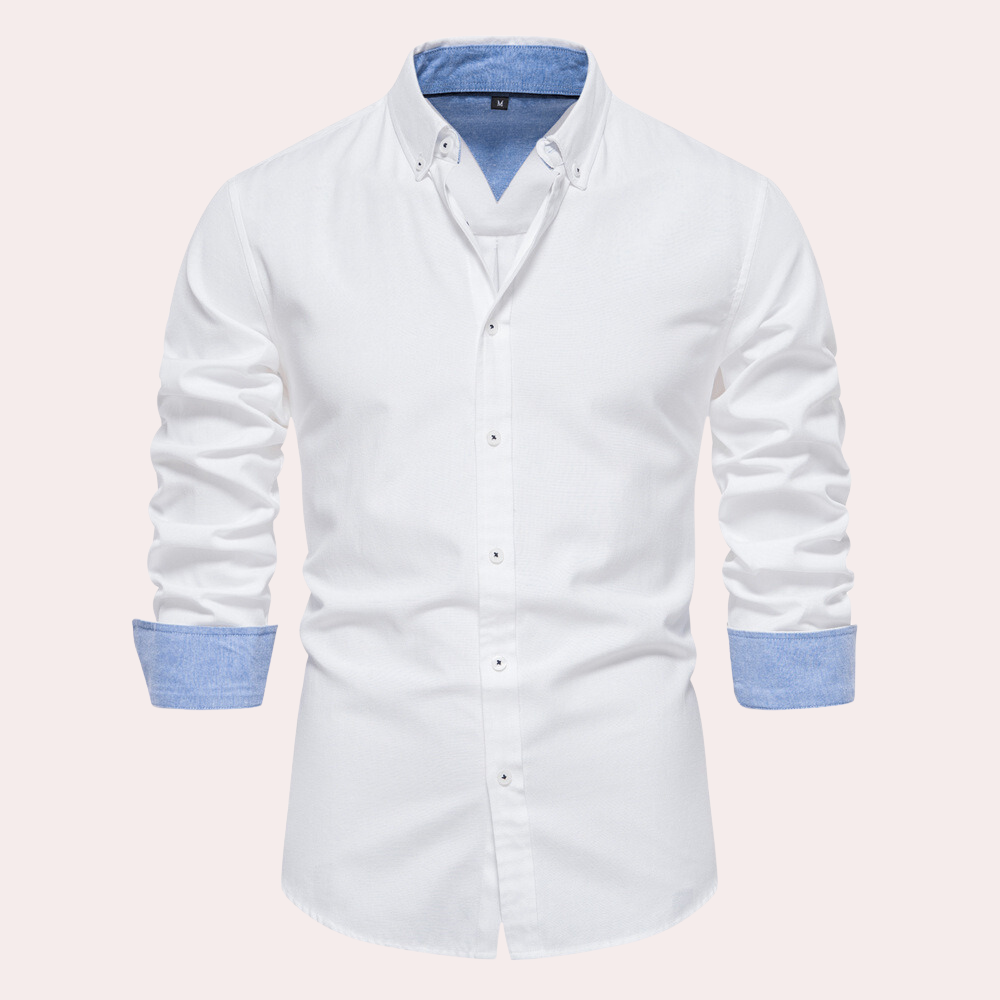 Casual męska koszula z długim rękawem - Remy-Biały-S-Trend Polska
