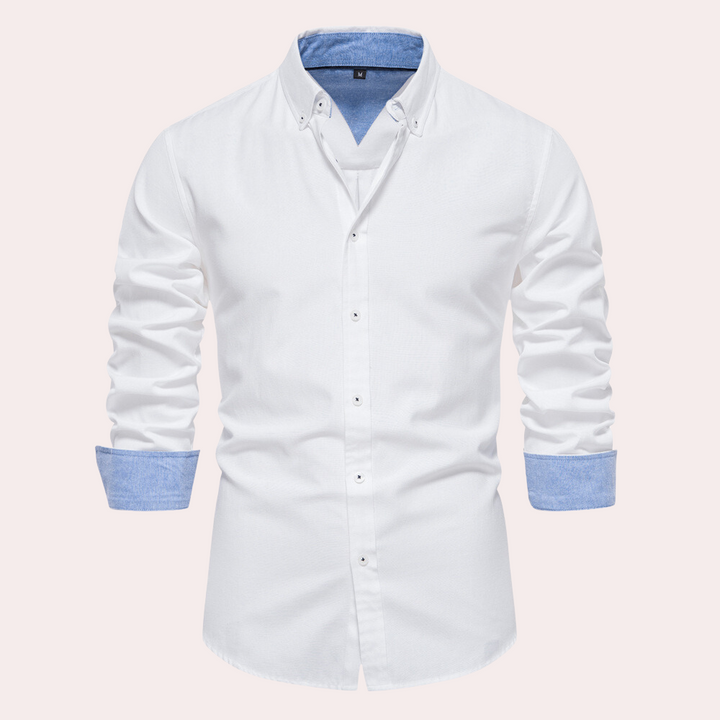 Casual męska koszula z długim rękawem - Remy-Biały-S-Trend Polska