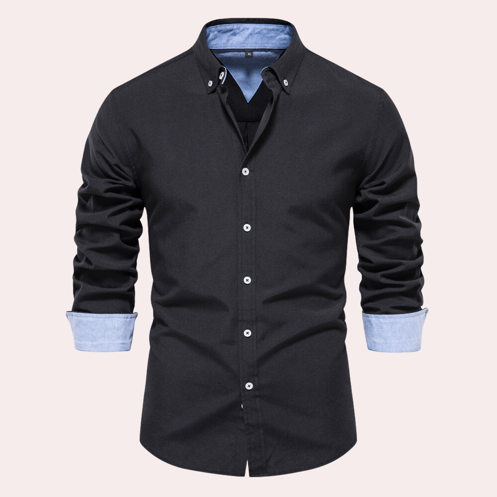 Casual męska koszula z długim rękawem - Remy-Czarny-S-Trend Polska
