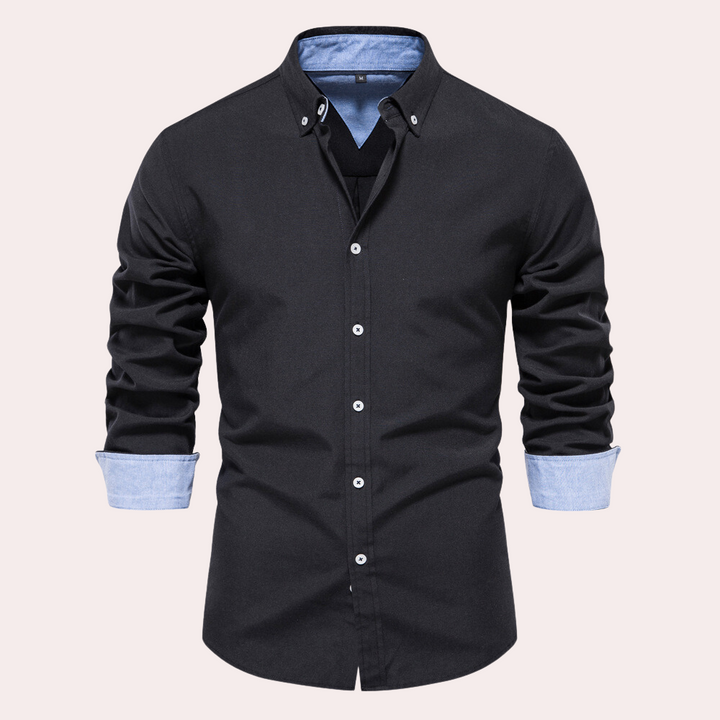 Casual męska koszula z długim rękawem - Remy-Czarny-S-Trend Polska