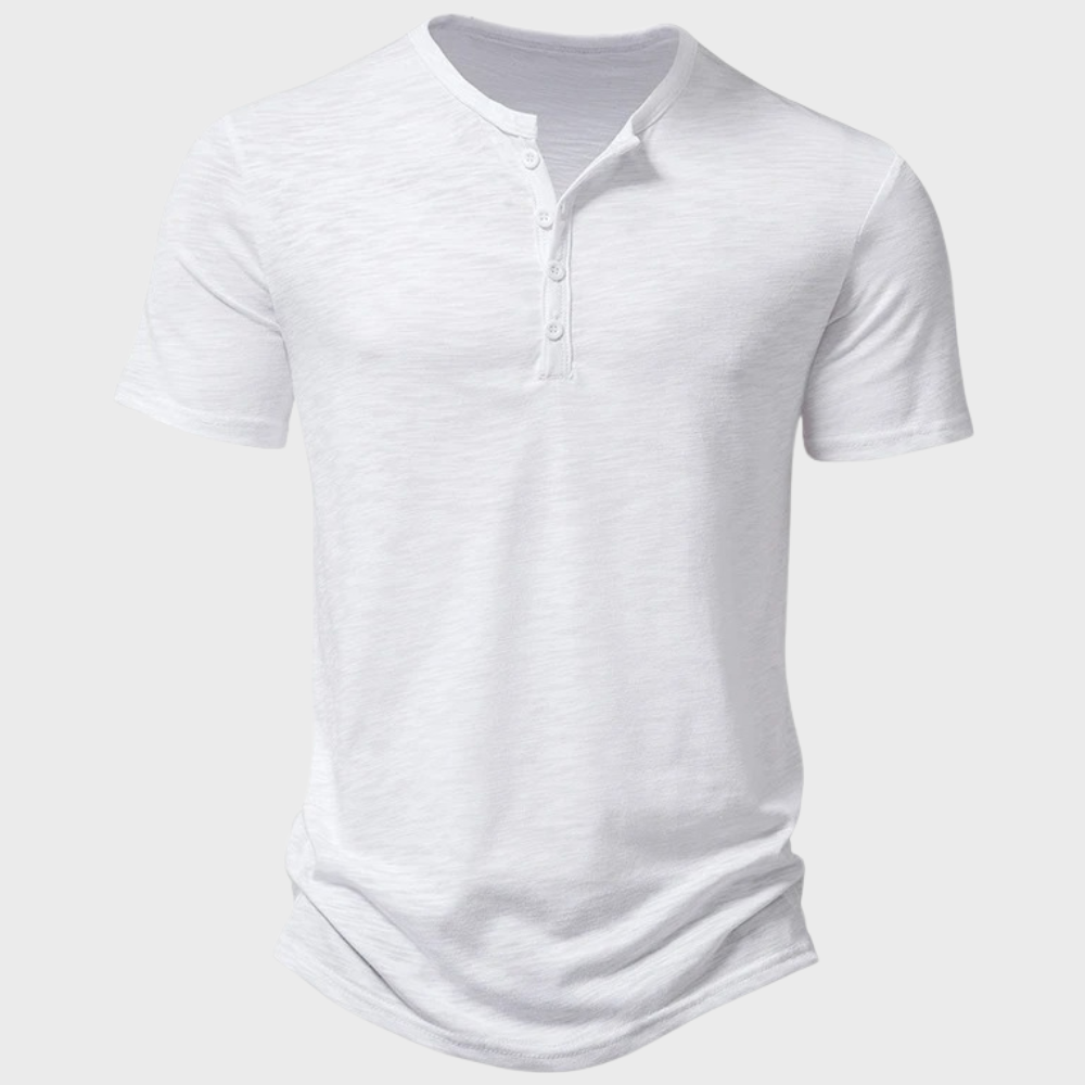 Casual męska koszulka z kołnierzykiem Henley - Cody-Biały-S-Trend Polska