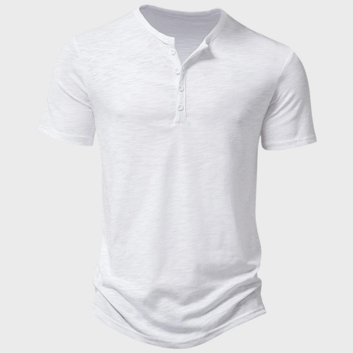 Casual męska koszulka z kołnierzykiem Henley - Cody-Biały-S-Trend Polska