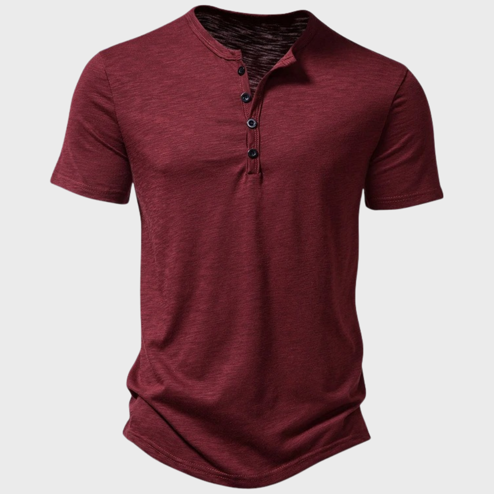 Casual męska koszulka z kołnierzykiem Henley - Cody-Bordeaux czerwień-S-Trend Polska
