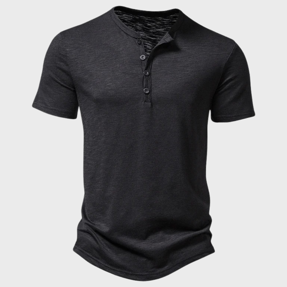 Casual męska koszulka z kołnierzykiem Henley - Cody-Czarny-S-Trend Polska