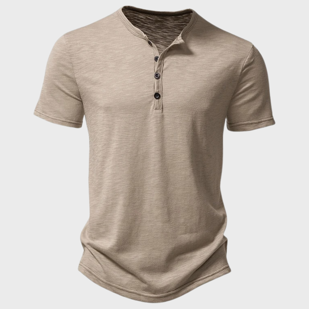 Casual męska koszulka z kołnierzykiem Henley - Cody-Khaki-S-Trend Polska