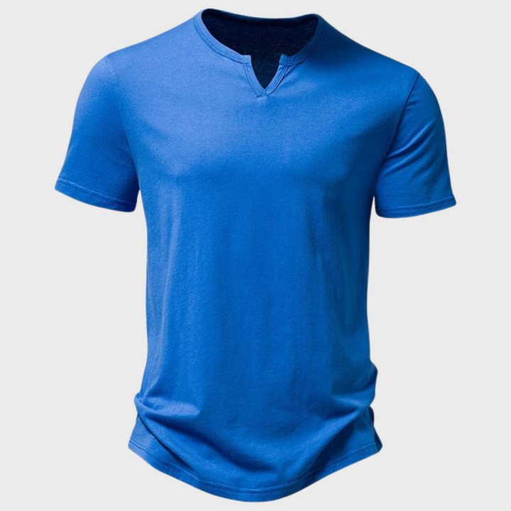 Casual męska koszulka z kołnierzykiem Henley - Cody-Niebieski-S-Trend Polska