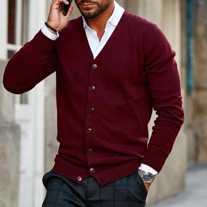 Casual Męski Kardigan - Elias-Bordeaux czerwień-S-Trend Polska